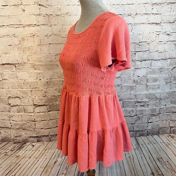 Torrid Tiered Coral Orange Blouse Short Sleeve Bubble Stretchy Rayon Flowy 1 - Picture 3 of 8